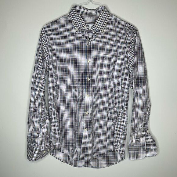 Peter Millar Blue-Purple-Black-Gold-White LS Plaid Shirt Size Medium - Picture 6 of 7